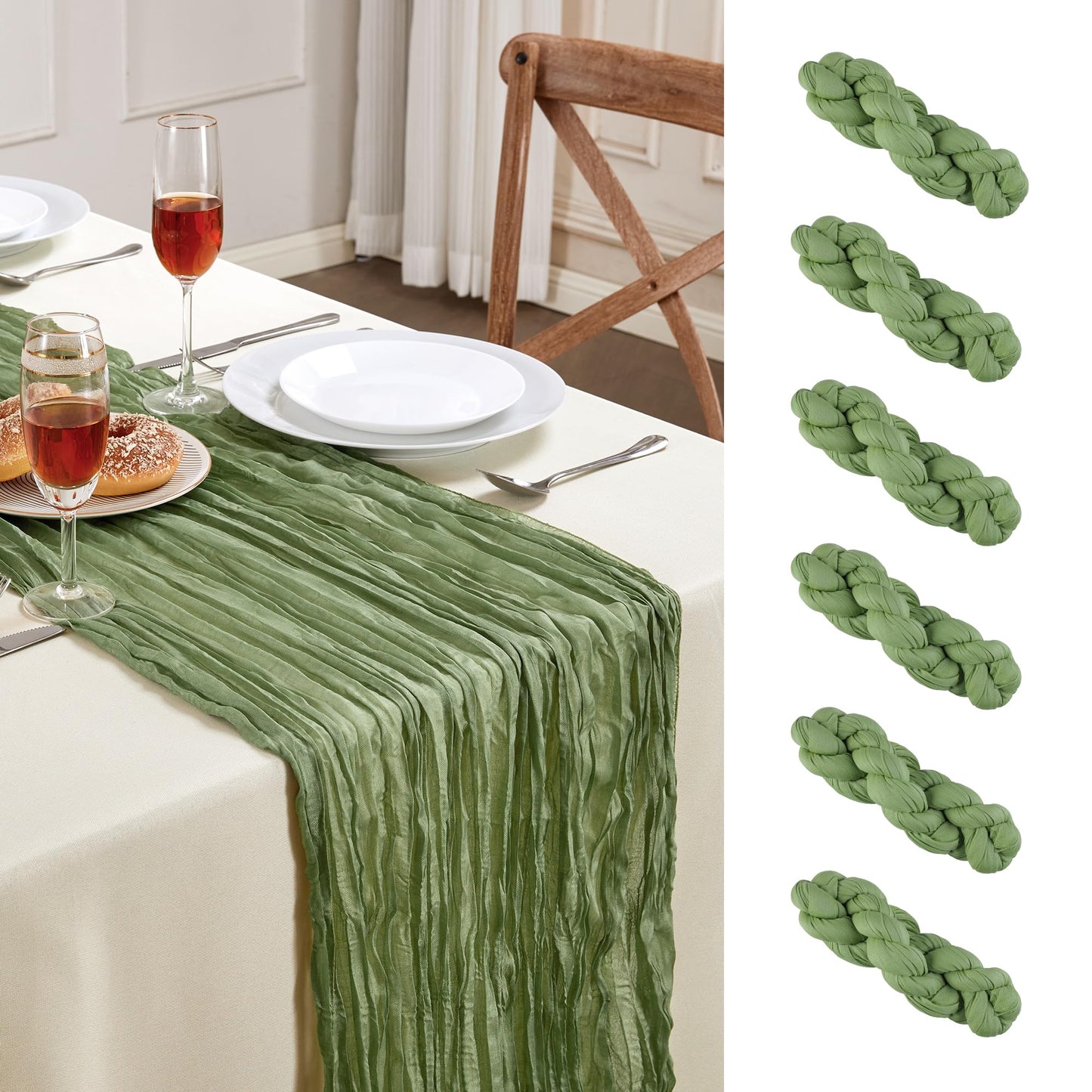 Sage Green Cheesecloth Table Runner 10FT Long Boho Gauze Table Runner Rustic Sheer Runner for Wedding Bridal Baby Shower Birthday Party Table Decor Thanksgiving Christmas Decorations