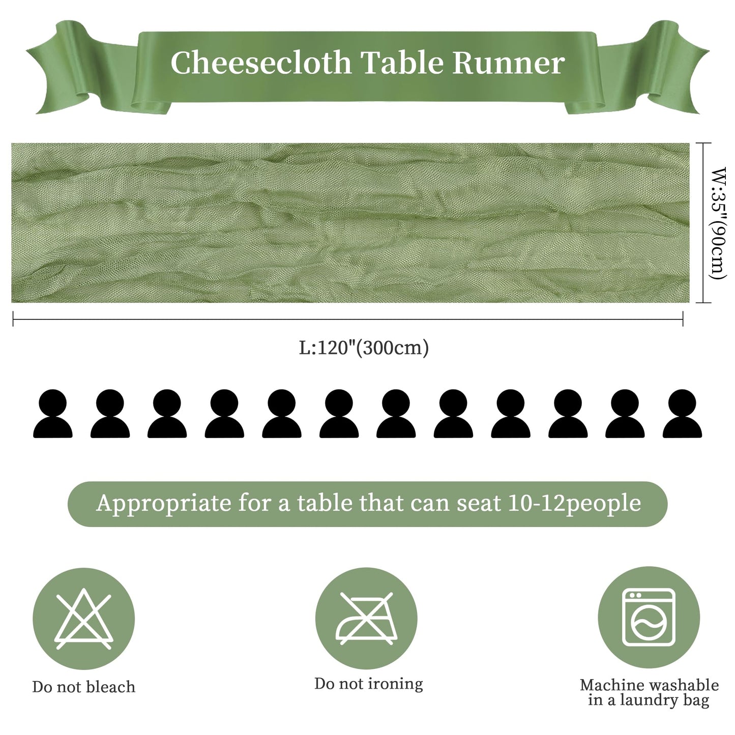 Sage Green Cheesecloth Table Runner 10FT Long Boho Gauze Table Runner Rustic Sheer Runner for Wedding Bridal Baby Shower Birthday Party Table Decor Thanksgiving Christmas Decorations