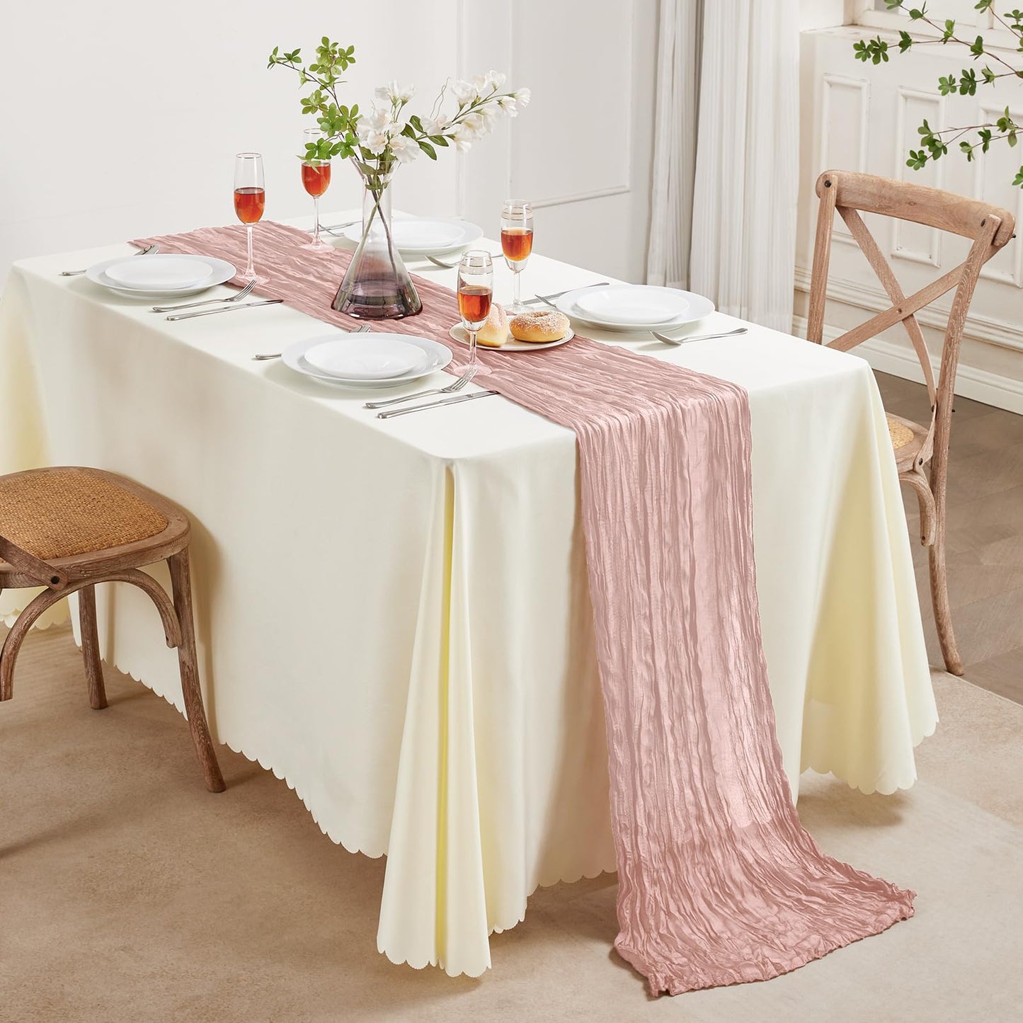 Sage Green Cheesecloth Table Runner 10FT Long Boho Gauze Table Runner Rustic Sheer Runner for Wedding Bridal Baby Shower Birthday Party Table Decor Thanksgiving Christmas Decorations