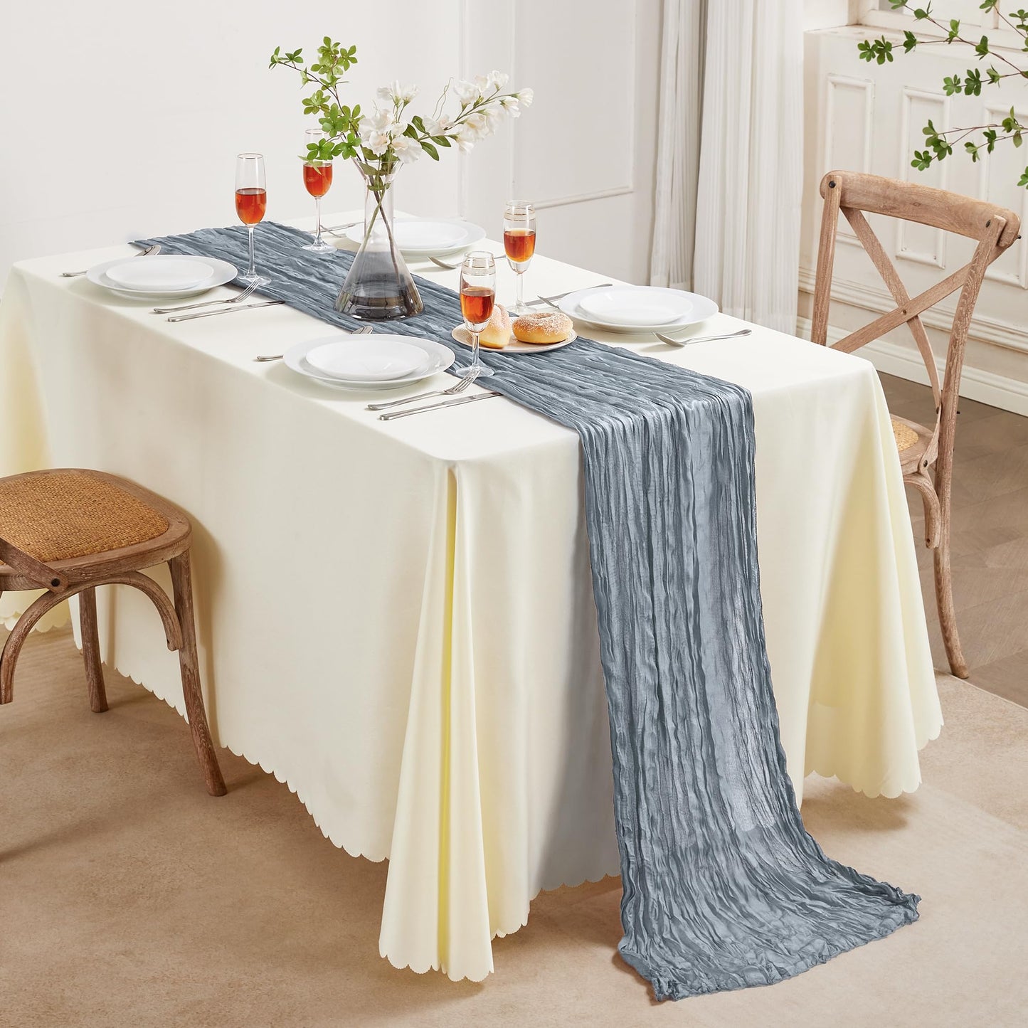 Sage Green Cheesecloth Table Runner 10FT Long Boho Gauze Table Runner Rustic Sheer Runner for Wedding Bridal Baby Shower Birthday Party Table Decor Thanksgiving Christmas Decorations