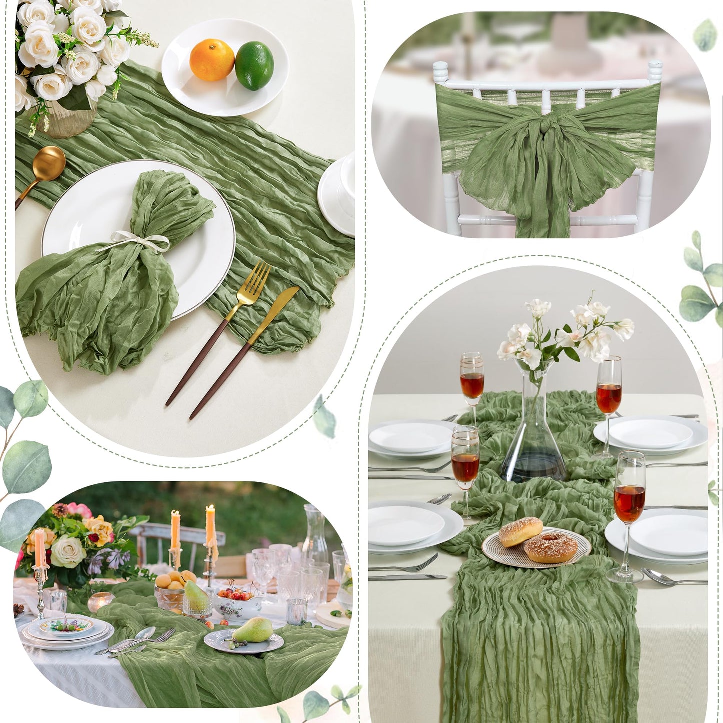 Sage Green Cheesecloth Table Runner 10FT Long Boho Gauze Table Runner Rustic Sheer Runner for Wedding Bridal Baby Shower Birthday Party Table Decor Thanksgiving Christmas Decorations