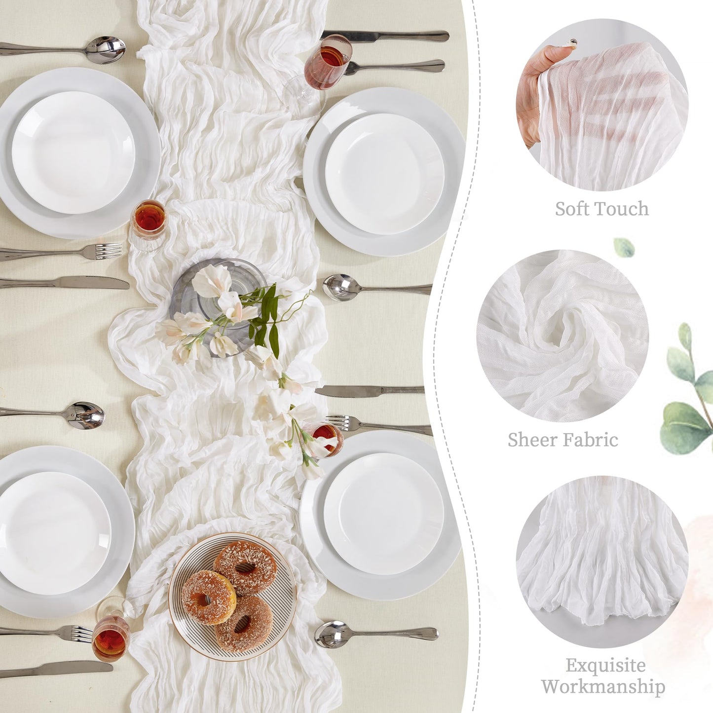 Sage Green Cheesecloth Table Runner 10FT Long Boho Gauze Table Runner Rustic Sheer Runner for Wedding Bridal Baby Shower Birthday Party Table Decor Thanksgiving Christmas Decorations
