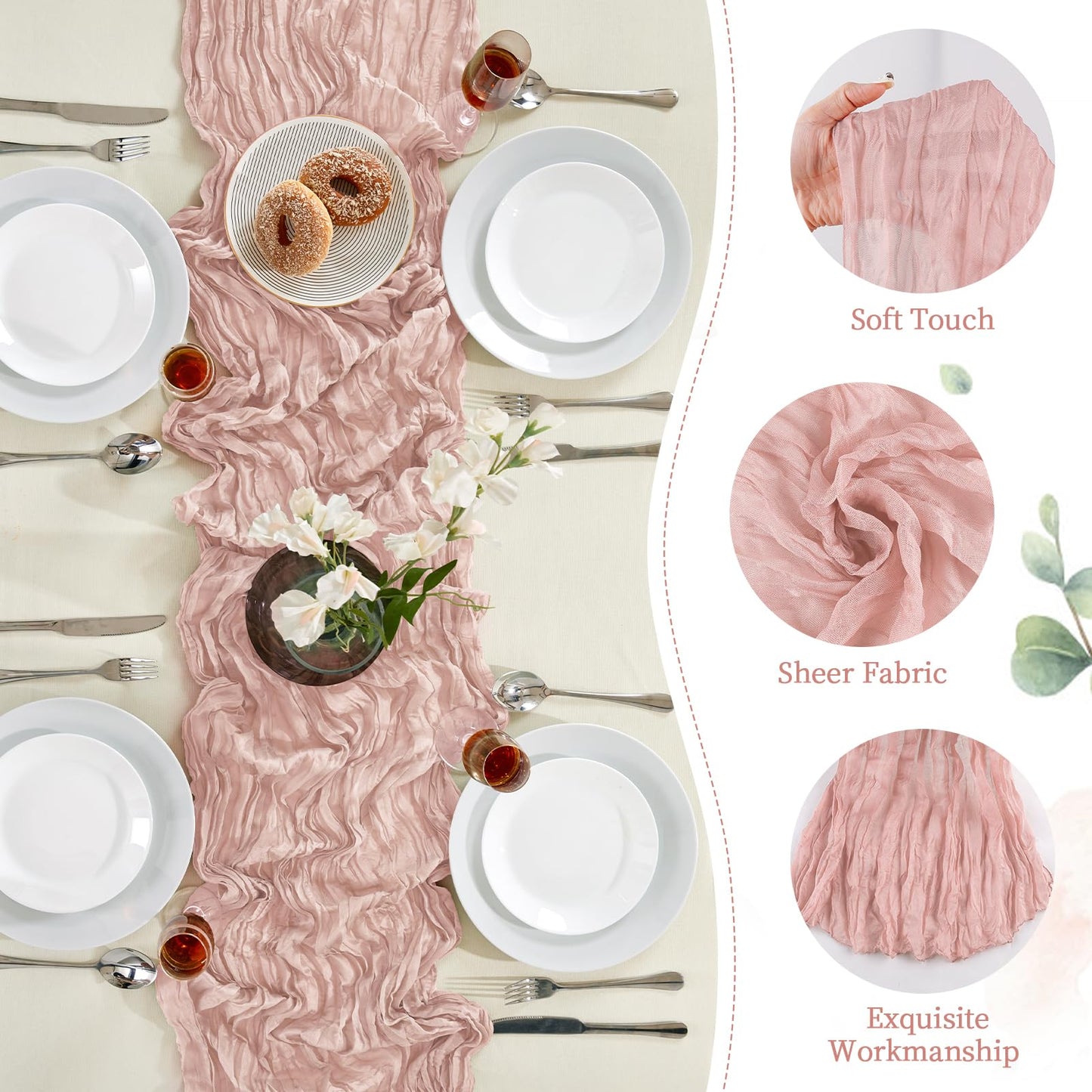 Sage Green Cheesecloth Table Runner 10FT Long Boho Gauze Table Runner Rustic Sheer Runner for Wedding Bridal Baby Shower Birthday Party Table Decor Thanksgiving Christmas Decorations
