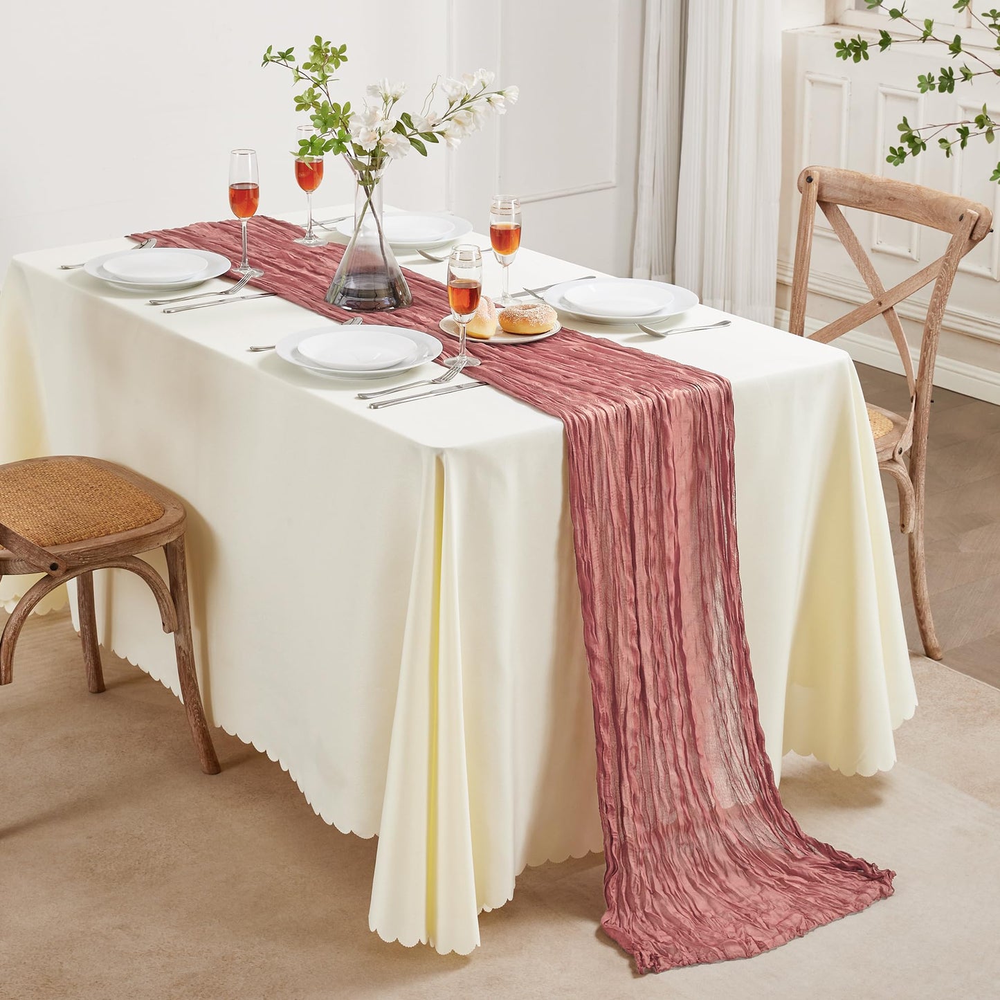 Sage Green Cheesecloth Table Runner 10FT Long Boho Gauze Table Runner Rustic Sheer Runner for Wedding Bridal Baby Shower Birthday Party Table Decor Thanksgiving Christmas Decorations