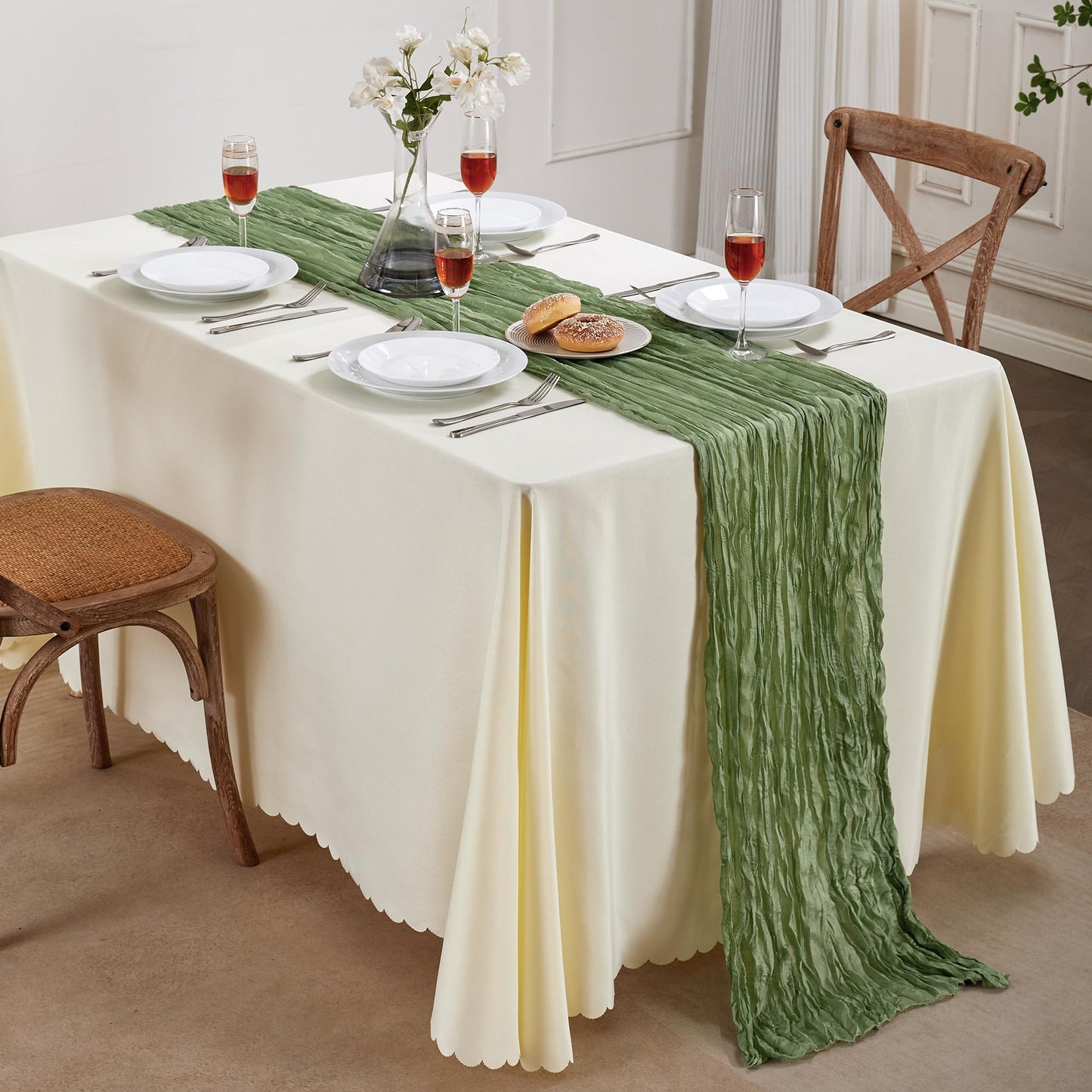 Sage Green Cheesecloth Table Runner 10FT Long Boho Gauze Table Runner Rustic Sheer Runner for Wedding Bridal Baby Shower Birthday Party Table Decor Thanksgiving Christmas Decorations