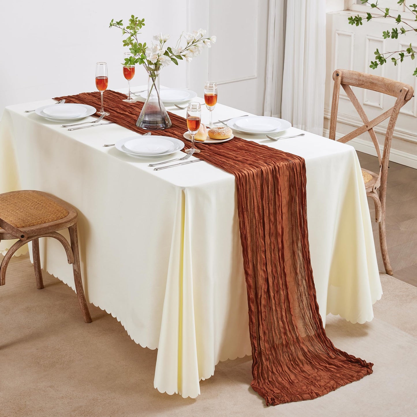 Sage Green Cheesecloth Table Runner 10FT Long Boho Gauze Table Runner Rustic Sheer Runner for Wedding Bridal Baby Shower Birthday Party Table Decor Thanksgiving Christmas Decorations