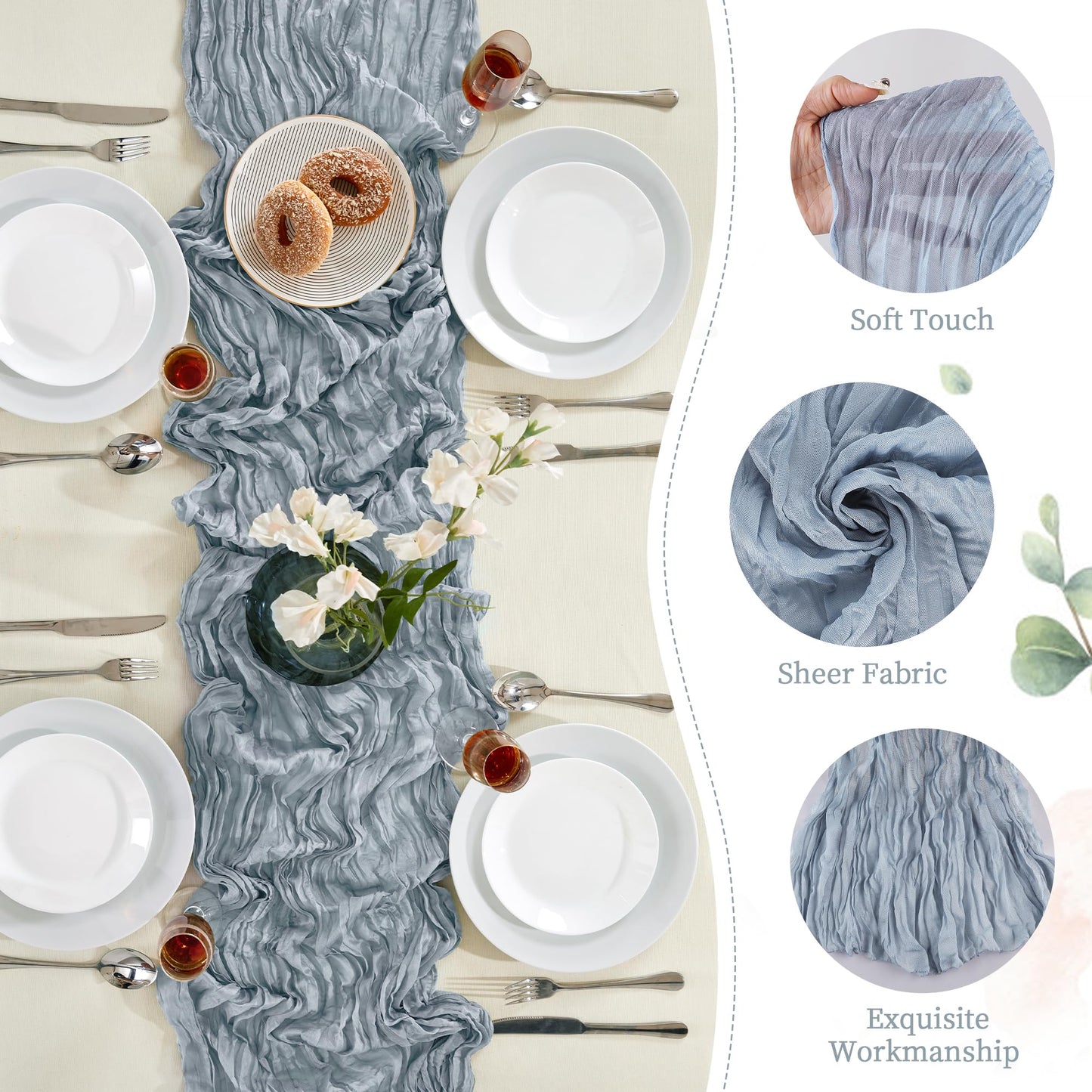 Sage Green Cheesecloth Table Runner 10FT Long Boho Gauze Table Runner Rustic Sheer Runner for Wedding Bridal Baby Shower Birthday Party Table Decor Thanksgiving Christmas Decorations