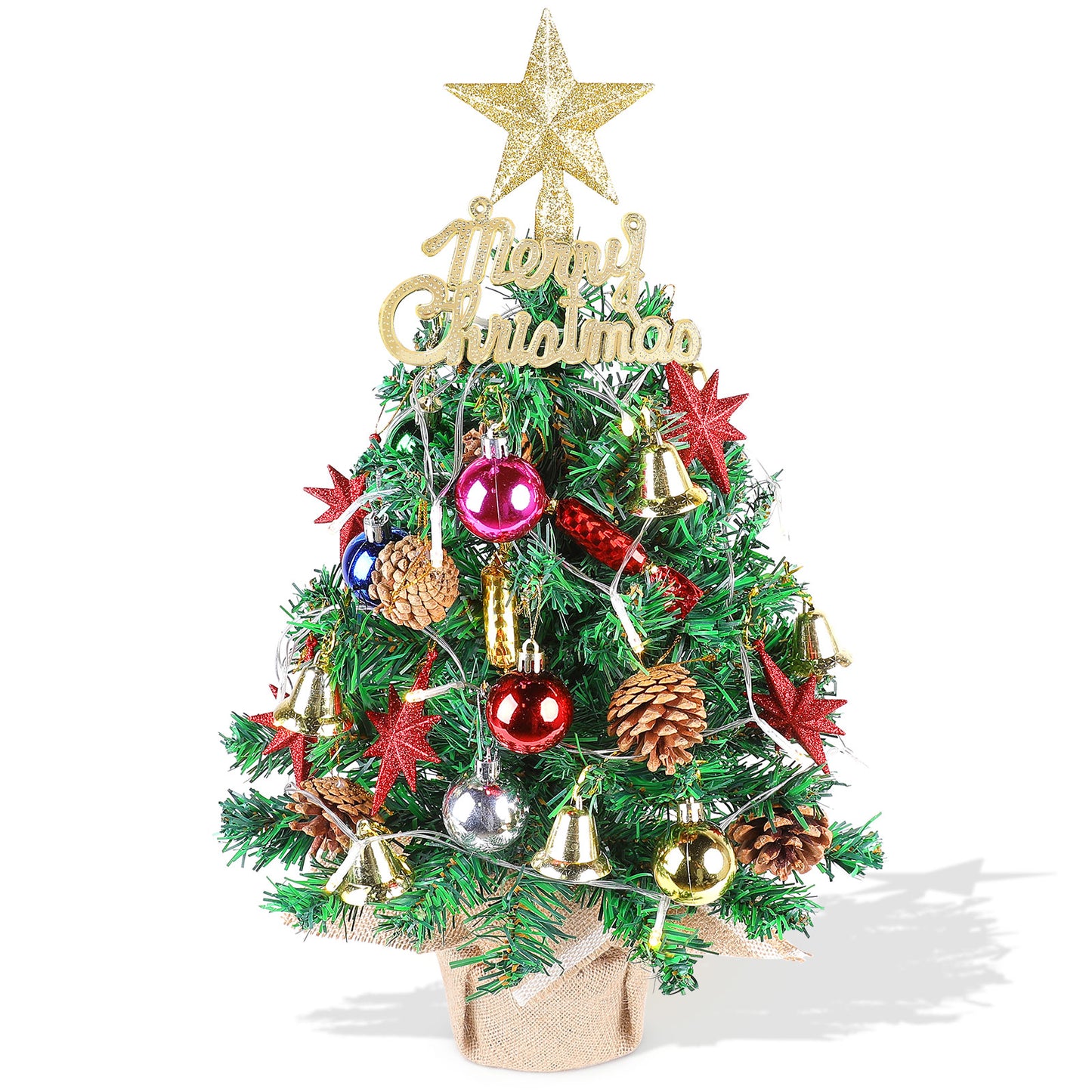 Tabletop Christmas Tree 22 Inch Mini Artificial Christmas Tree with 30 LED String Lights, Star Tree, Tabletop Small Xmas Tree for Holiday Indoor DIY Christmas Decor