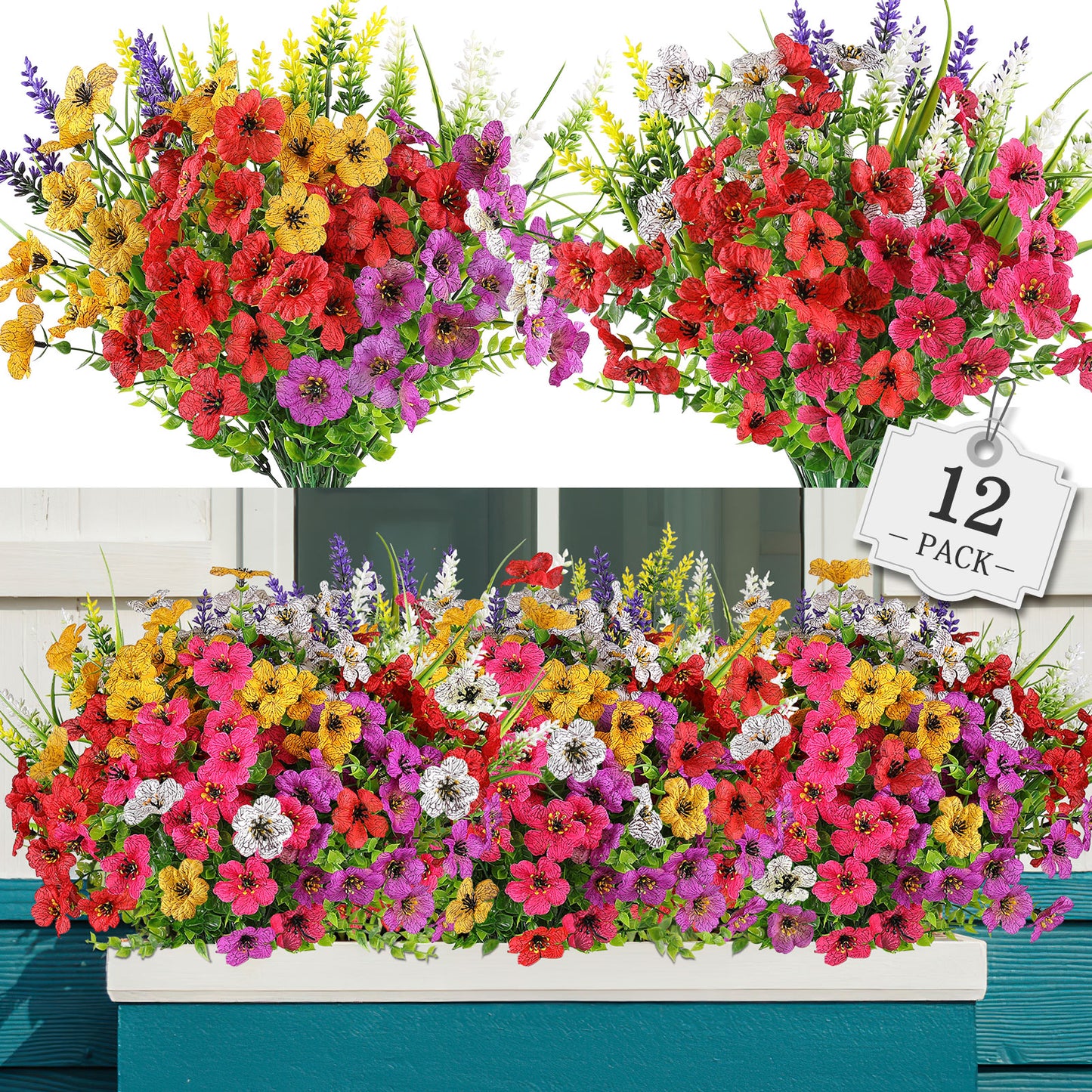 Artificial Flowers for Outdoor,No Fade Fake Plastic Flower Lavender Monkey Grass for Decoration,Faux Plants Hanging Planters Indoor Outside Garden Porch Window Box Home Wedding