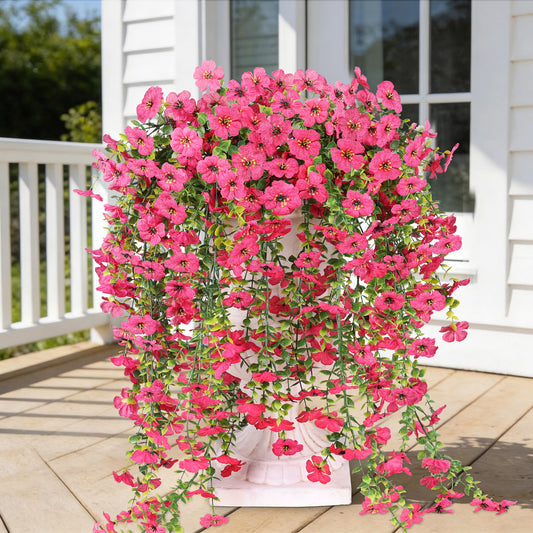 6 Bundles Artificial Hanging Flowers for Outdoor Spring Summer Decor,UV Resistant Faux Silk Flowers,Fake Plants with Realistic Look for Outside Indoor Planter Garden,Patio,Balcony,Porch and Yard