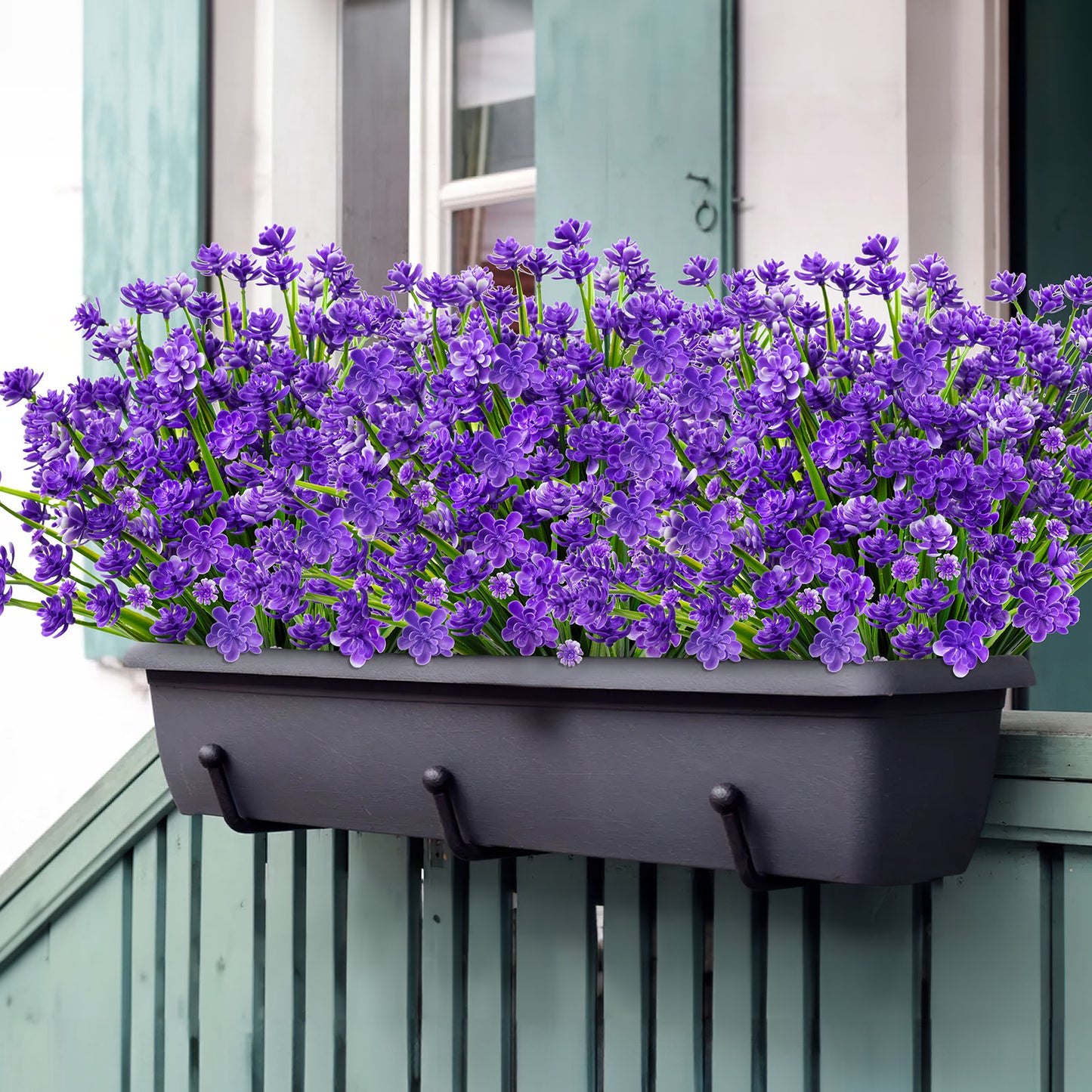 Artificial Flowers for Outdoor,No Fade Fake Plastic Flower Lavender Monkey Grass for Decoration,Faux Plants Hanging Planters Indoor Outside Garden Porch Window Box Home Wedding