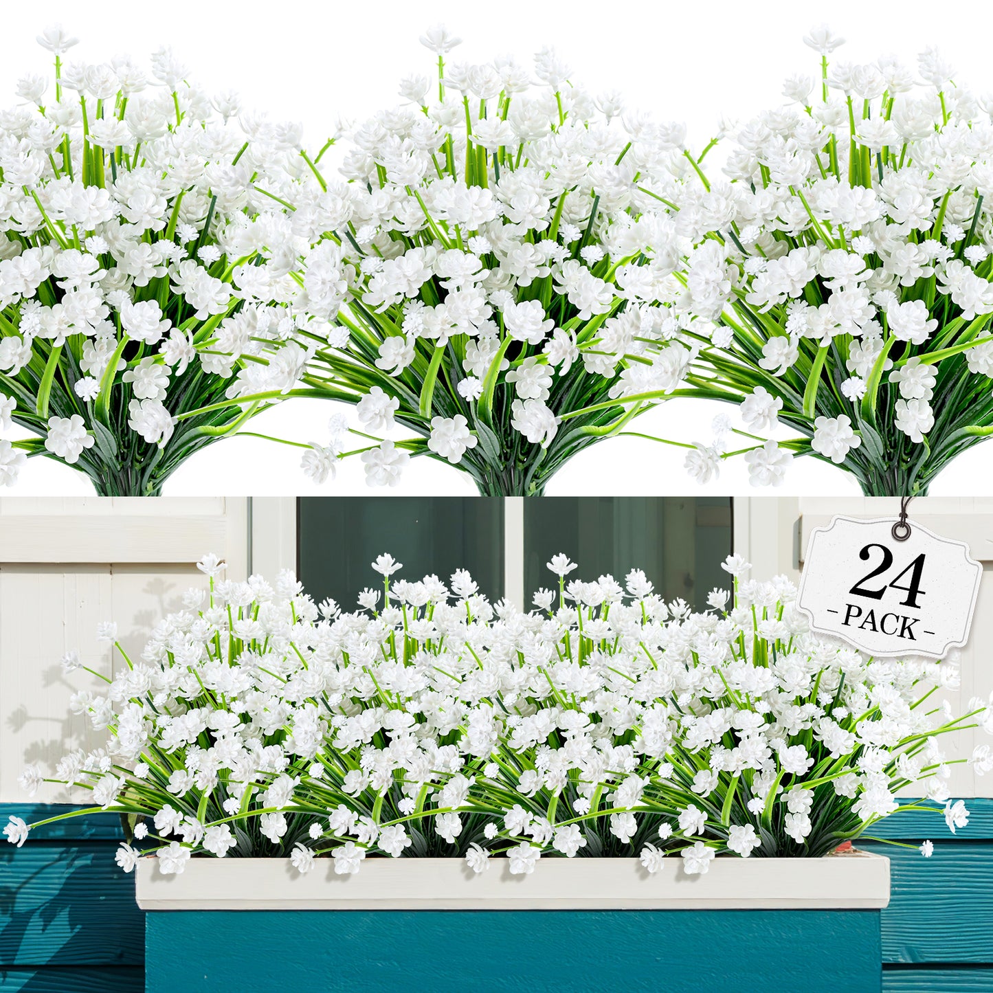 Artificial Flowers for Outdoor,No Fade Fake Plastic Flower Lavender Monkey Grass for Decoration,Faux Plants Hanging Planters Indoor Outside Garden Porch Window Box Home Wedding