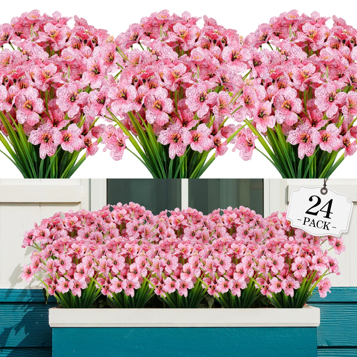 Artificial Flowers for Outdoor,No Fade Fake Plastic Flower Lavender Monkey Grass for Decoration,Faux Plants Hanging Planters Indoor Outside Garden Porch Window Box Home Wedding
