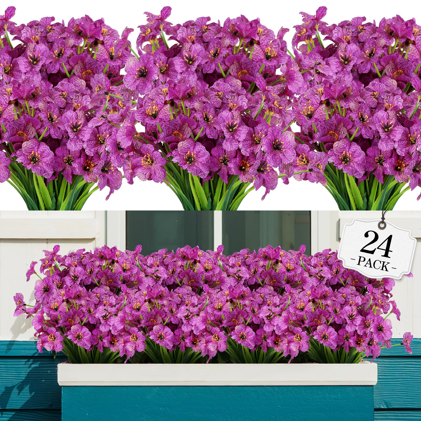 Artificial Flowers for Outdoor,No Fade Fake Plastic Flower Lavender Monkey Grass for Decoration,Faux Plants Hanging Planters Indoor Outside Garden Porch Window Box Home Wedding