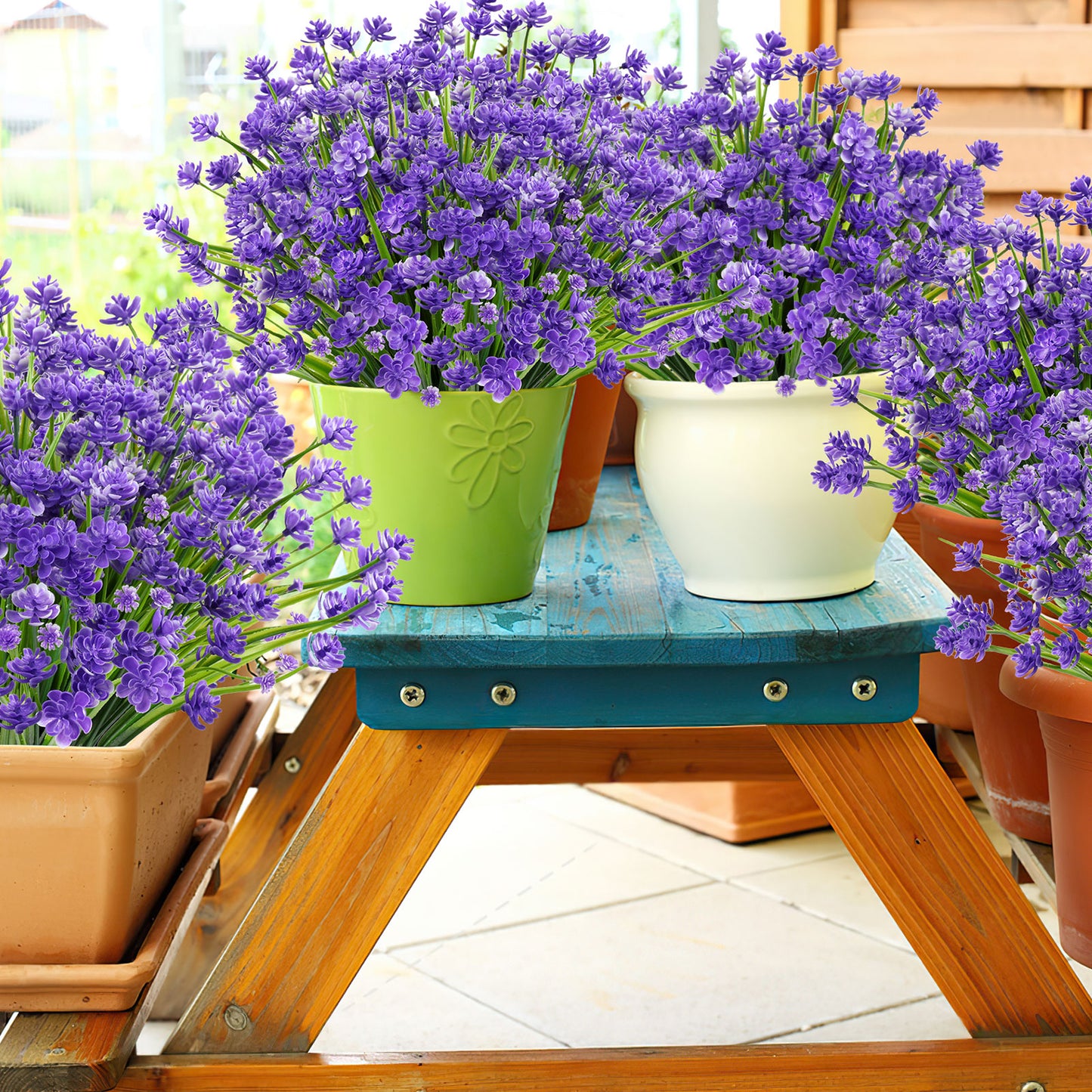 Artificial Flowers for Outdoor,No Fade Fake Plastic Flower Lavender Monkey Grass for Decoration,Faux Plants Hanging Planters Indoor Outside Garden Porch Window Box Home Wedding