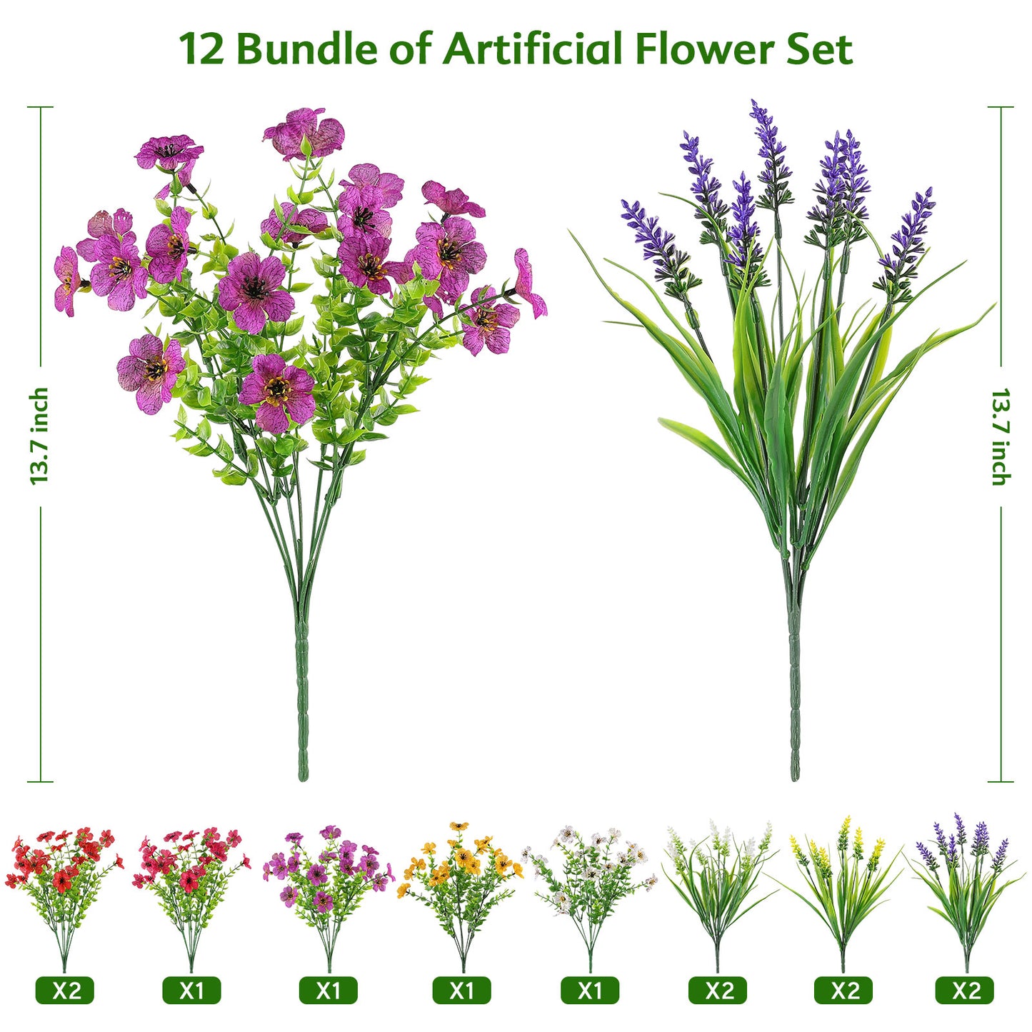Artificial Flowers for Outdoor,No Fade Fake Plastic Flower Lavender Monkey Grass for Decoration,Faux Plants Hanging Planters Indoor Outside Garden Porch Window Box Home Wedding