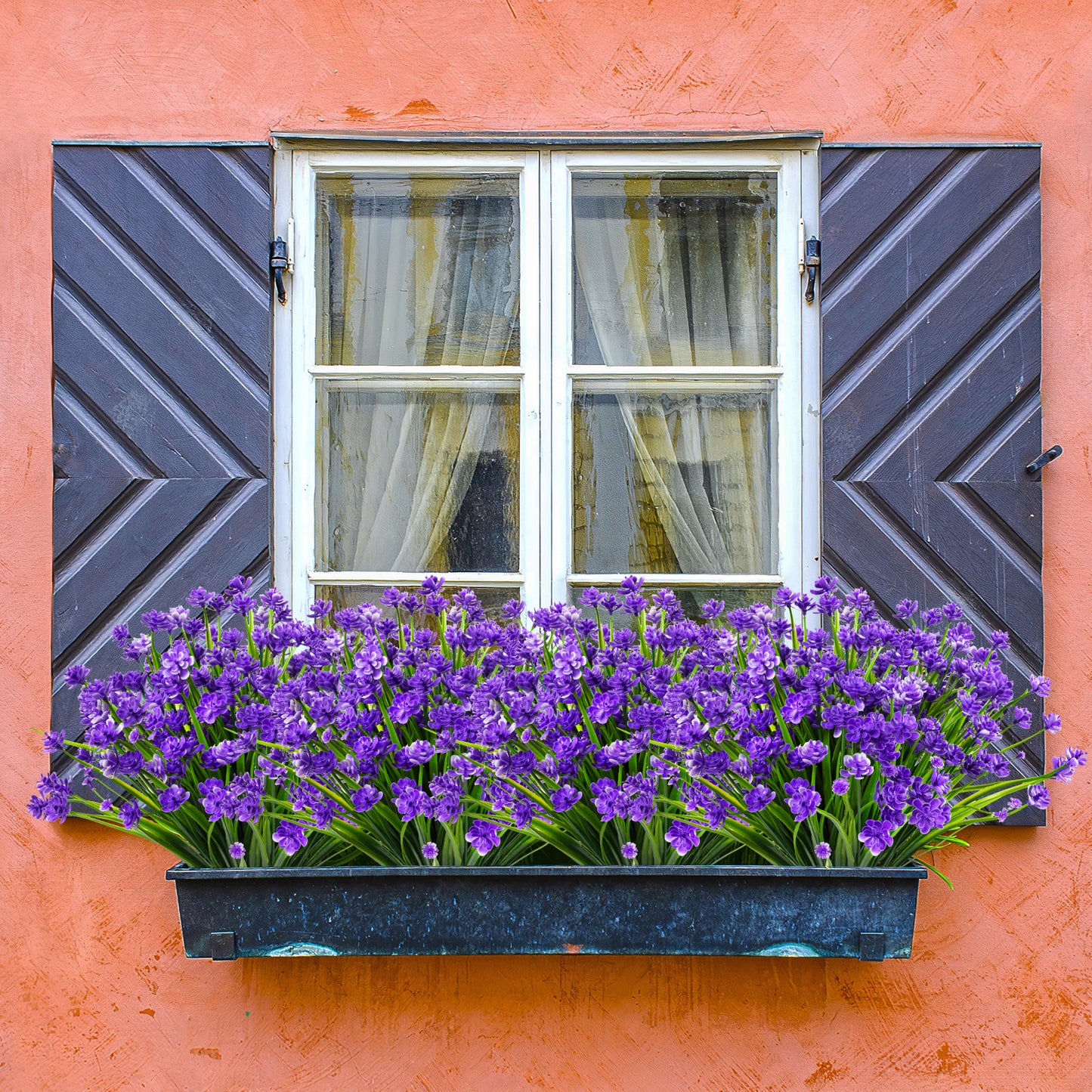 Artificial Flowers for Outdoor,No Fade Fake Plastic Flower Lavender Monkey Grass for Decoration,Faux Plants Hanging Planters Indoor Outside Garden Porch Window Box Home Wedding