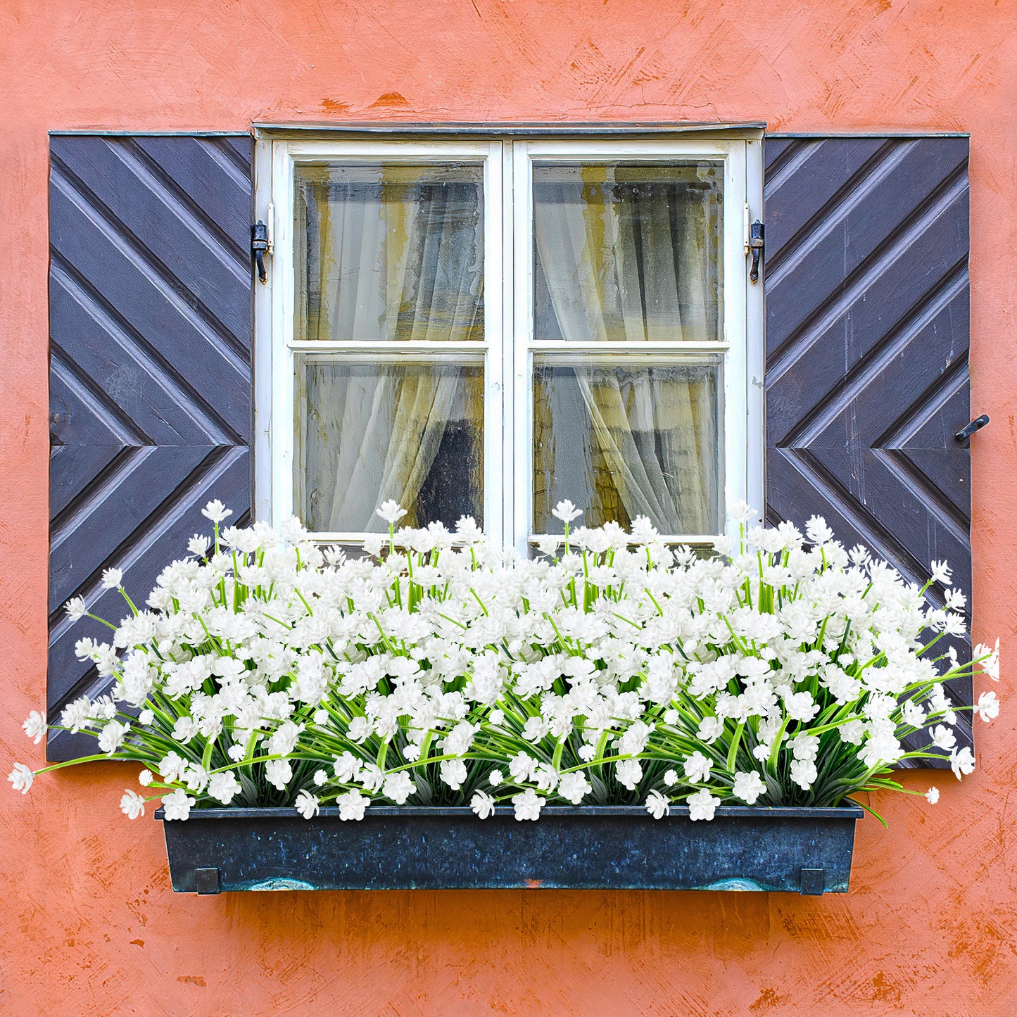 Artificial Flowers for Outdoor,No Fade Fake Plastic Flower Lavender Monkey Grass for Decoration,Faux Plants Hanging Planters Indoor Outside Garden Porch Window Box Home Wedding
