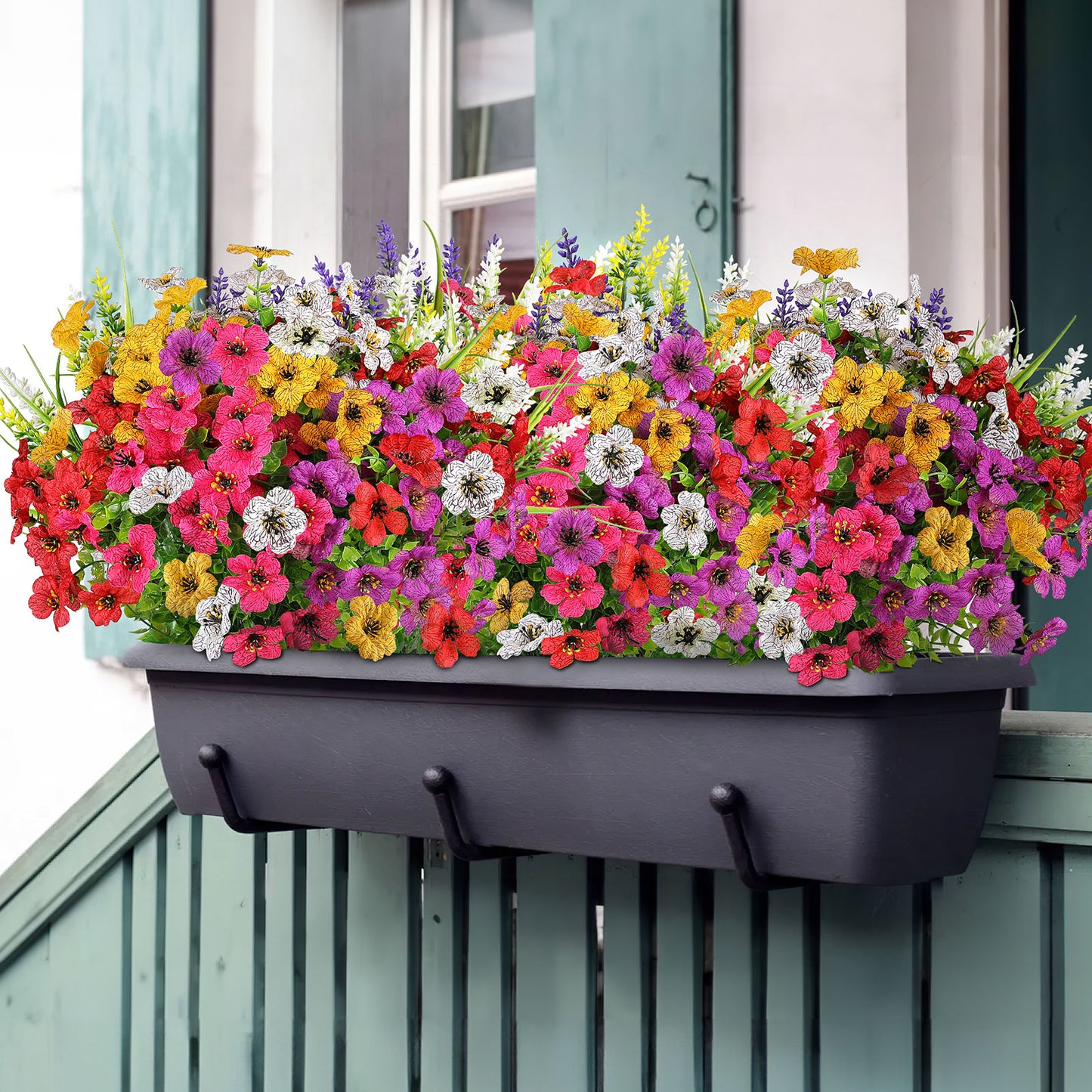 Artificial Flowers for Outdoor,No Fade Fake Plastic Flower Lavender Monkey Grass for Decoration,Faux Plants Hanging Planters Indoor Outside Garden Porch Window Box Home Wedding