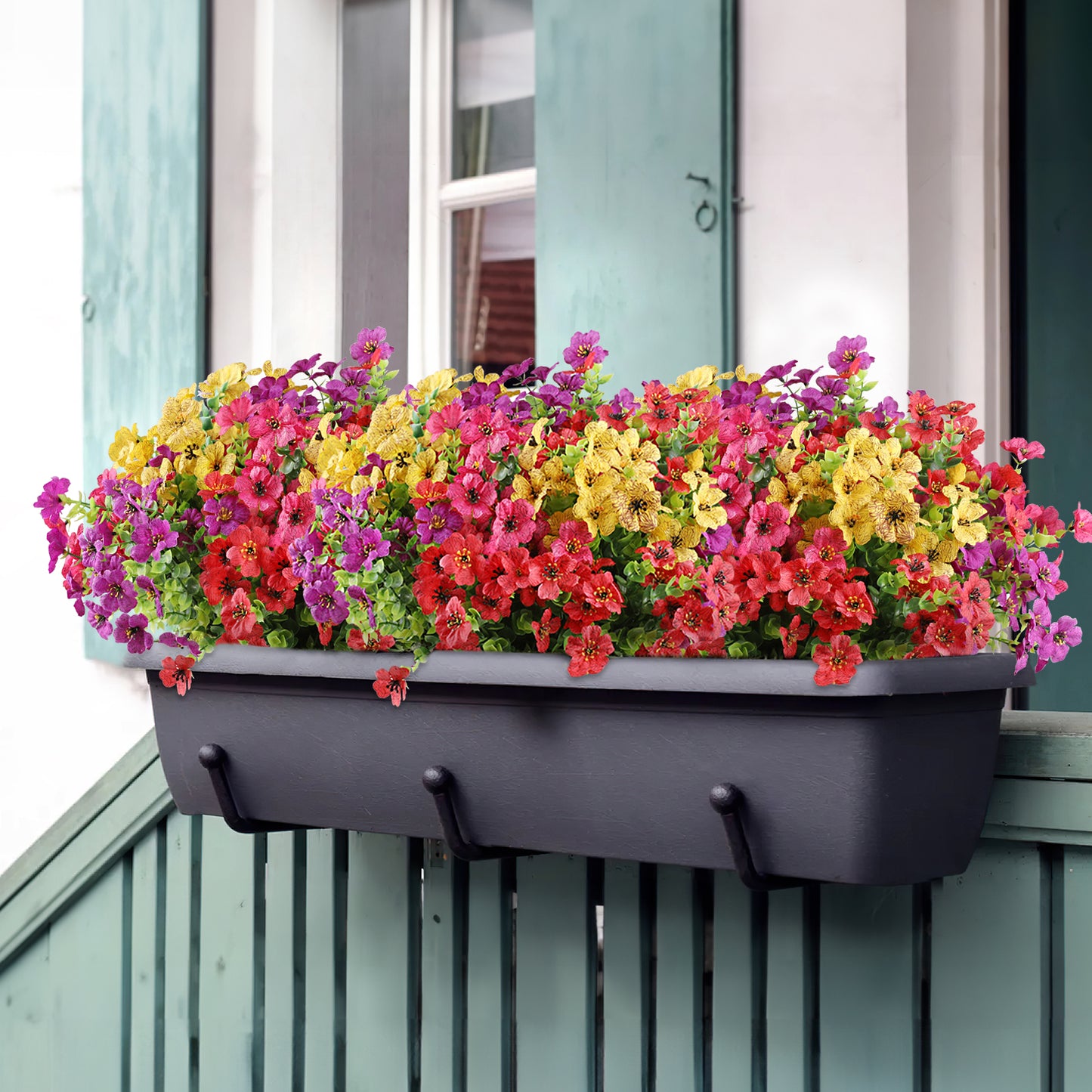 Artificial Flowers for Outdoor,No Fade Fake Plastic Flower Lavender Monkey Grass for Decoration,Faux Plants Hanging Planters Indoor Outside Garden Porch Window Box Home Wedding