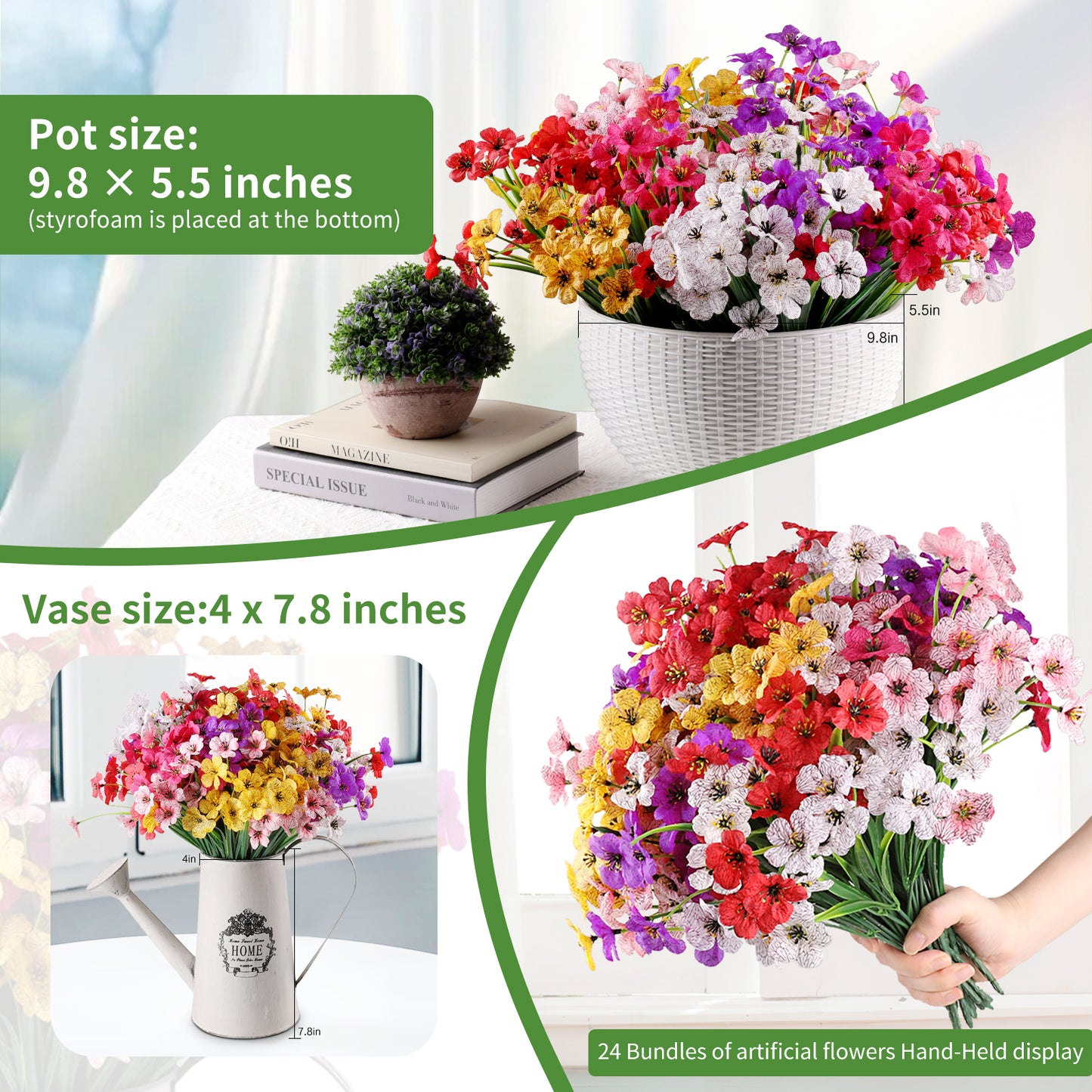 Artificial Flowers for Outdoor,No Fade Fake Plastic Flower Lavender Monkey Grass for Decoration,Faux Plants Hanging Planters Indoor Outside Garden Porch Window Box Home Wedding