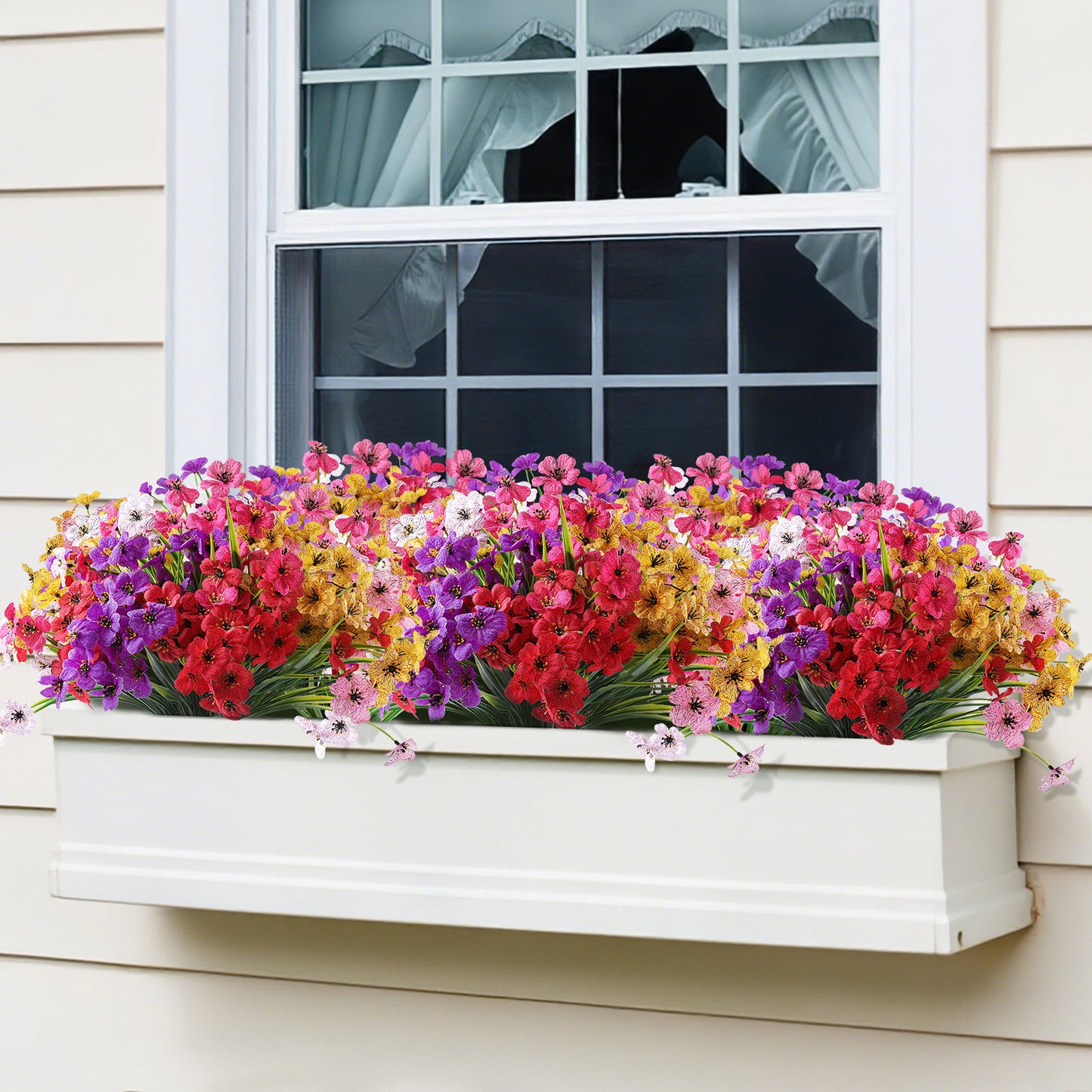 Artificial Flowers for Outdoor,No Fade Fake Plastic Flower Lavender Monkey Grass for Decoration,Faux Plants Hanging Planters Indoor Outside Garden Porch Window Box Home Wedding