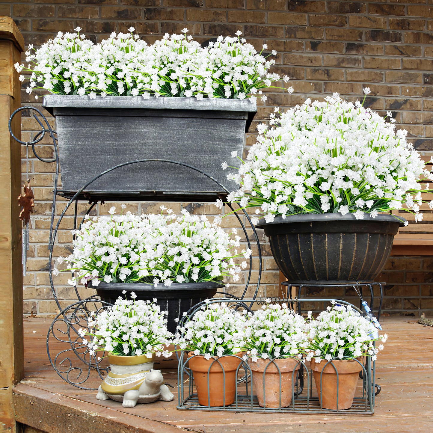 Artificial Flowers for Outdoor,No Fade Fake Plastic Flower Lavender Monkey Grass for Decoration,Faux Plants Hanging Planters Indoor Outside Garden Porch Window Box Home Wedding