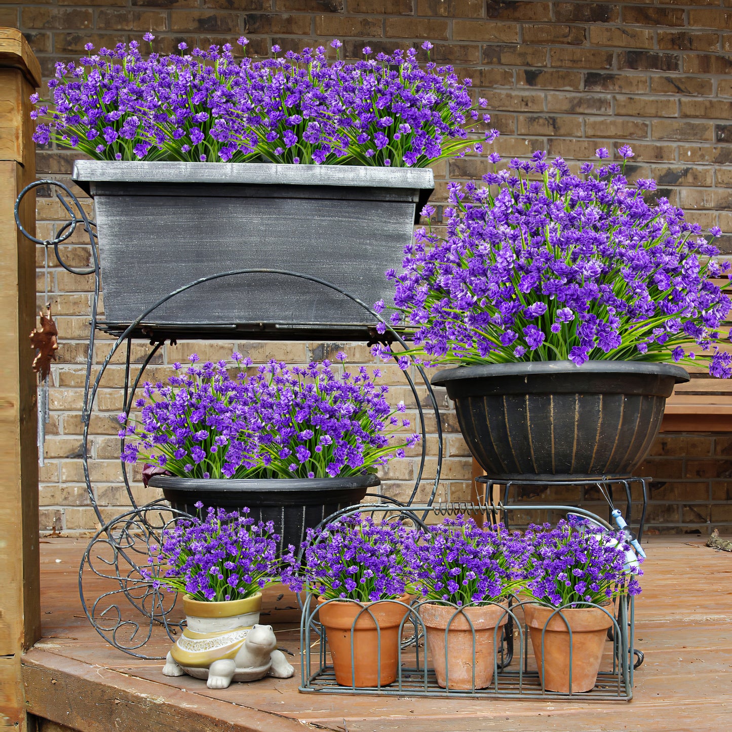 Artificial Flowers for Outdoor,No Fade Fake Plastic Flower Lavender Monkey Grass for Decoration,Faux Plants Hanging Planters Indoor Outside Garden Porch Window Box Home Wedding