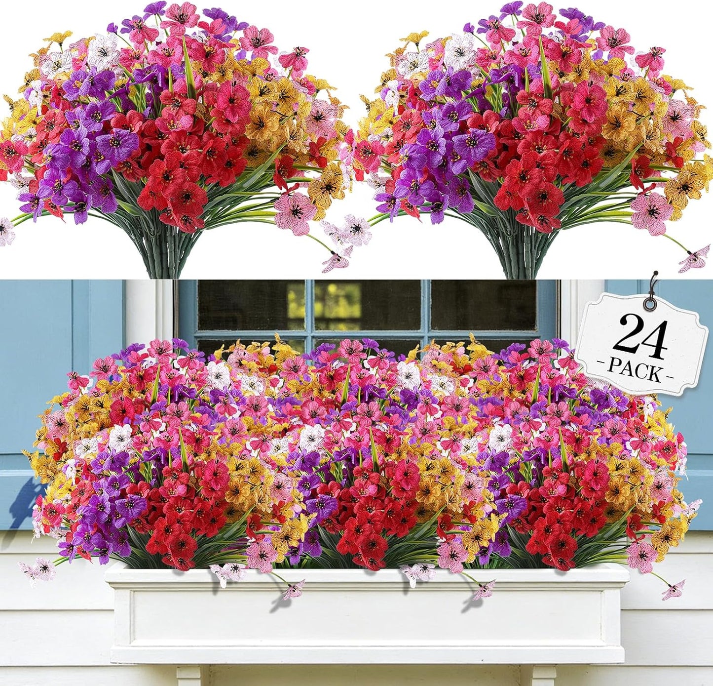 Artificial Flowers for Outdoor,No Fade Fake Plastic Flower Lavender Monkey Grass for Decoration,Faux Plants Hanging Planters Indoor Outside Garden Porch Window Box Home Wedding