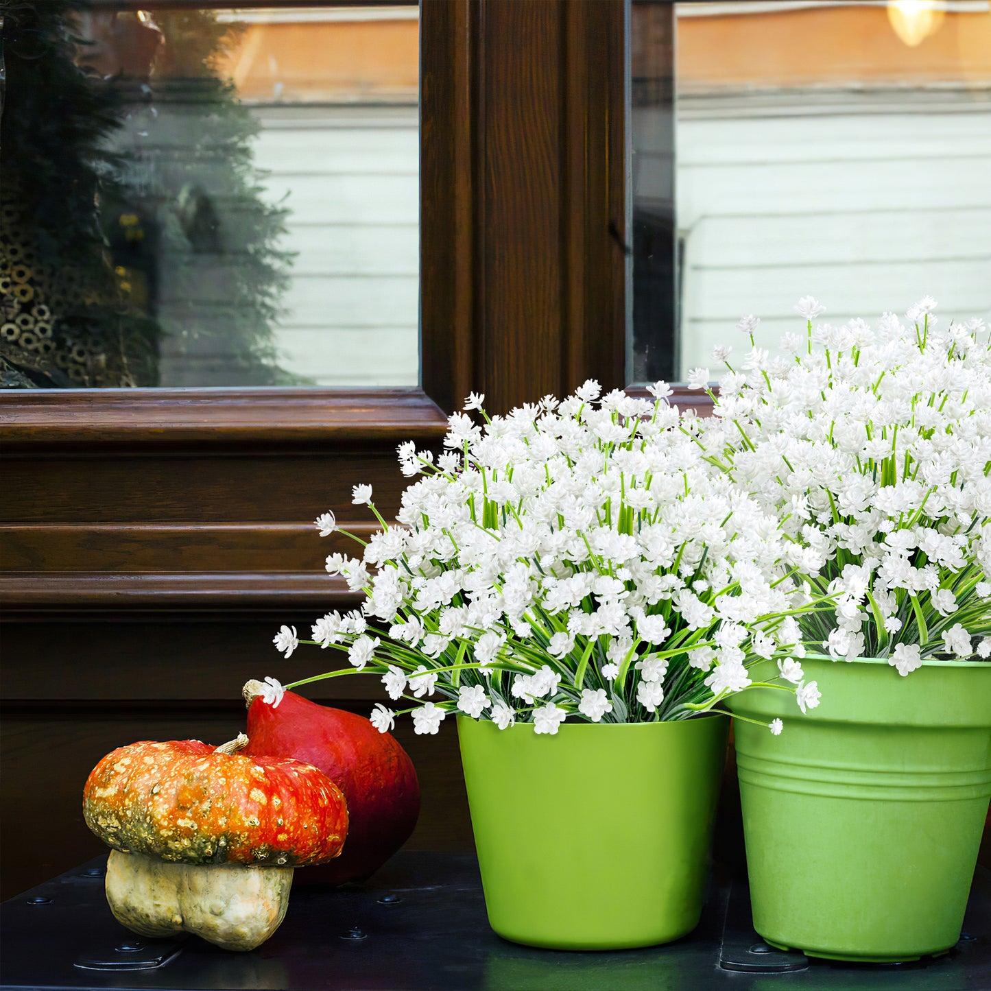 Artificial Flowers for Outdoor,No Fade Fake Plastic Flower Lavender Monkey Grass for Decoration,Faux Plants Hanging Planters Indoor Outside Garden Porch Window Box Home Wedding