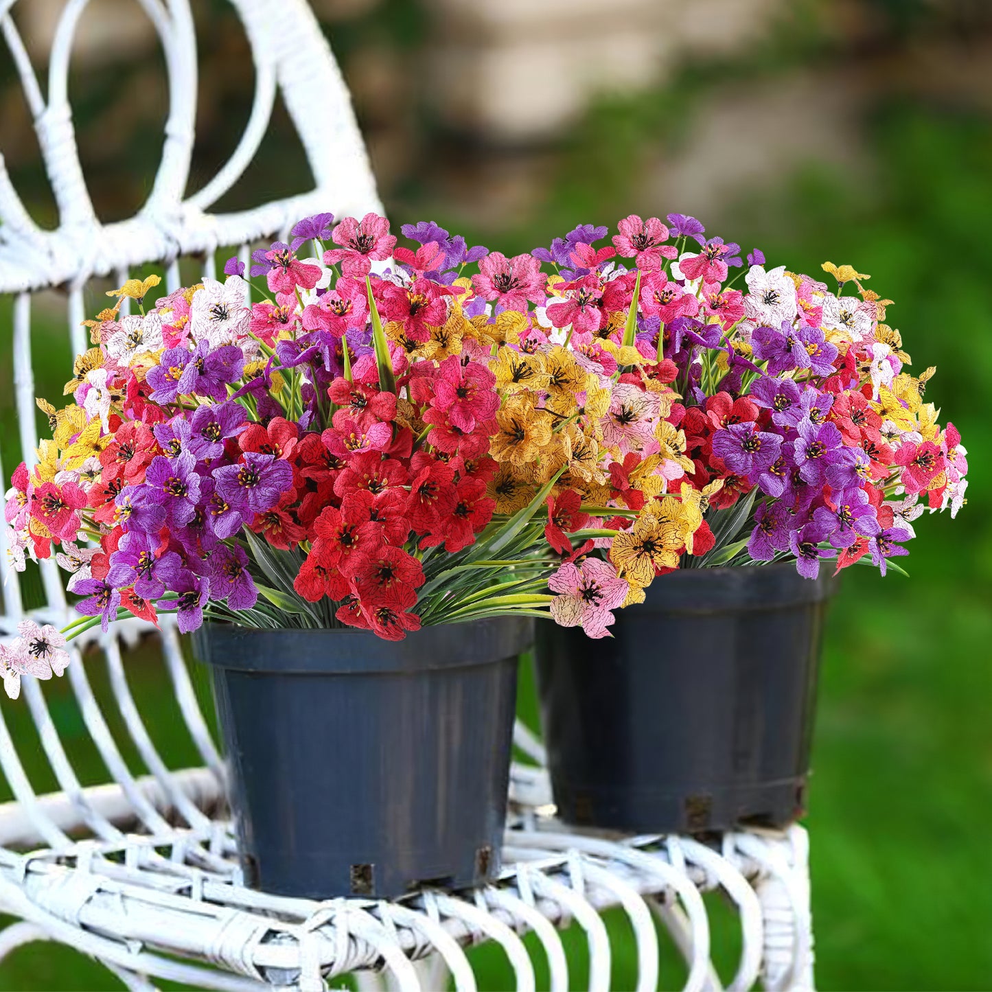 Artificial Flowers for Outdoor,No Fade Fake Plastic Flower Lavender Monkey Grass for Decoration,Faux Plants Hanging Planters Indoor Outside Garden Porch Window Box Home Wedding
