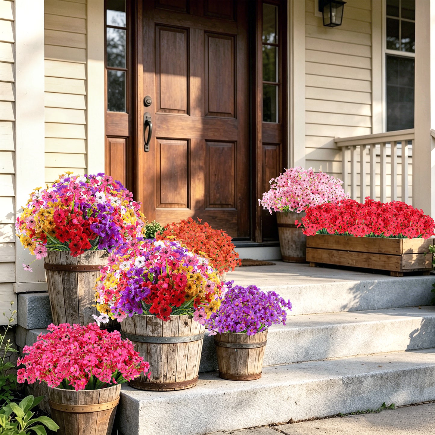 Artificial Flowers for Outdoor,No Fade Fake Plastic Flower Lavender Monkey Grass for Decoration,Faux Plants Hanging Planters Indoor Outside Garden Porch Window Box Home Wedding