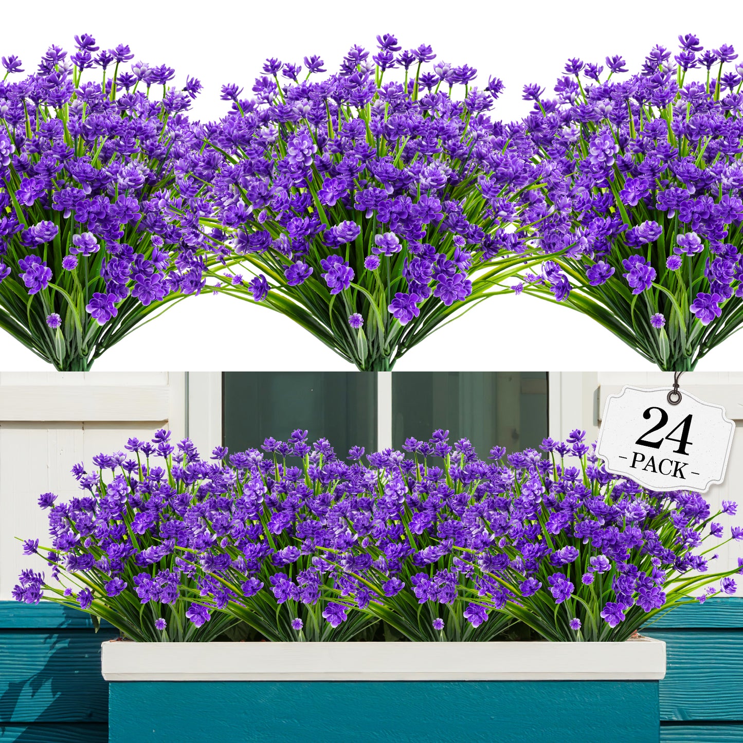 Artificial Flowers for Outdoor,No Fade Fake Plastic Flower Lavender Monkey Grass for Decoration,Faux Plants Hanging Planters Indoor Outside Garden Porch Window Box Home Wedding
