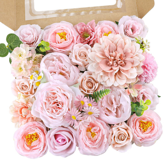 Rose Artificial Flowers Combo Fake Flowers Rose Silk Flowers with Stems for DIY Wedding Bouquets Centerpieces Arrangements Table Decor Bridal Baby Shower Party Home Fall Decor