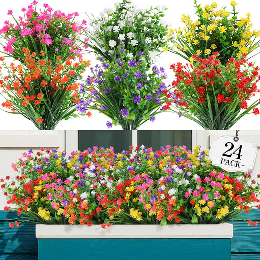 Bundles Artificial Flowers for Outdoor,No Fade Fake Plastic Flowers Faux Plants for Decoration Hanging Planters Indoor Outside Garden Porch Window Box Home Wedding Farmhouse