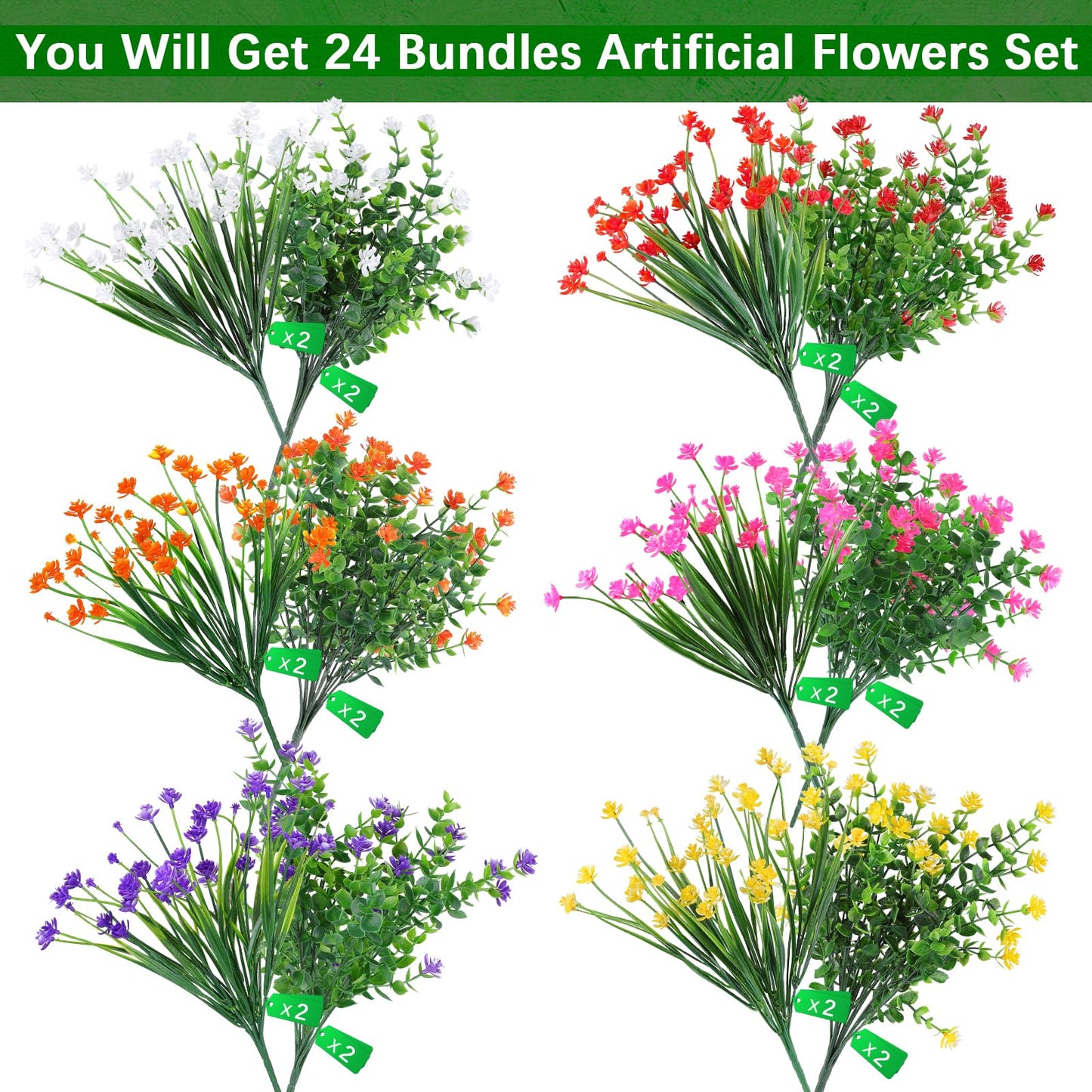 Artificial Flowers for Outdoor,No Fade Fake Plastic Flower Lavender Monkey Grass for Decoration,Faux Plants Hanging Planters Indoor Outside Garden Porch Window Box Home Wedding
